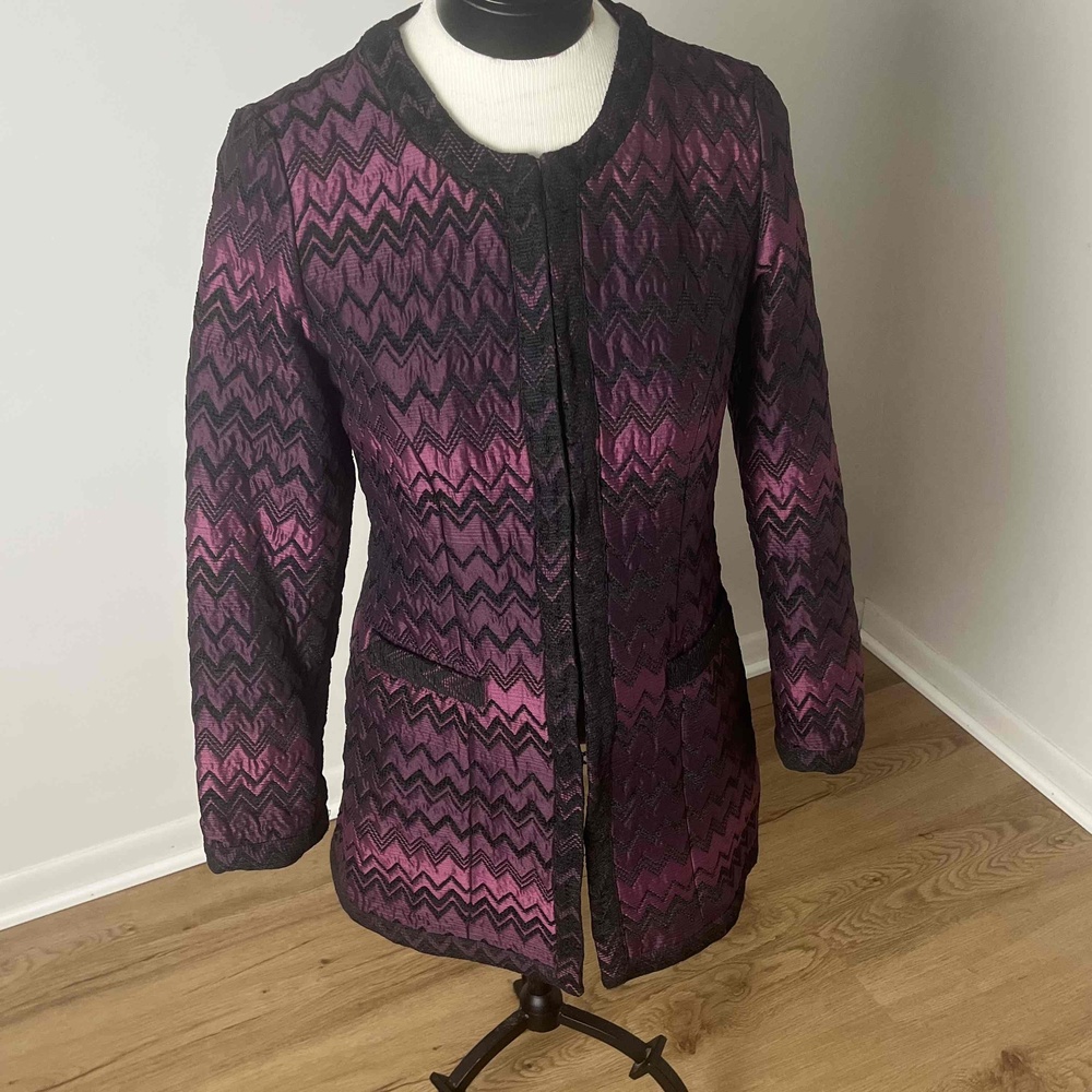 Chico Purple‎ Black Quilted Abstract Coat Jacket Size Small - Picture 3 of 11